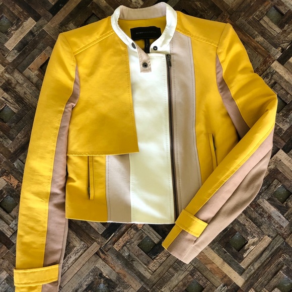bcbg yellow leather jacket